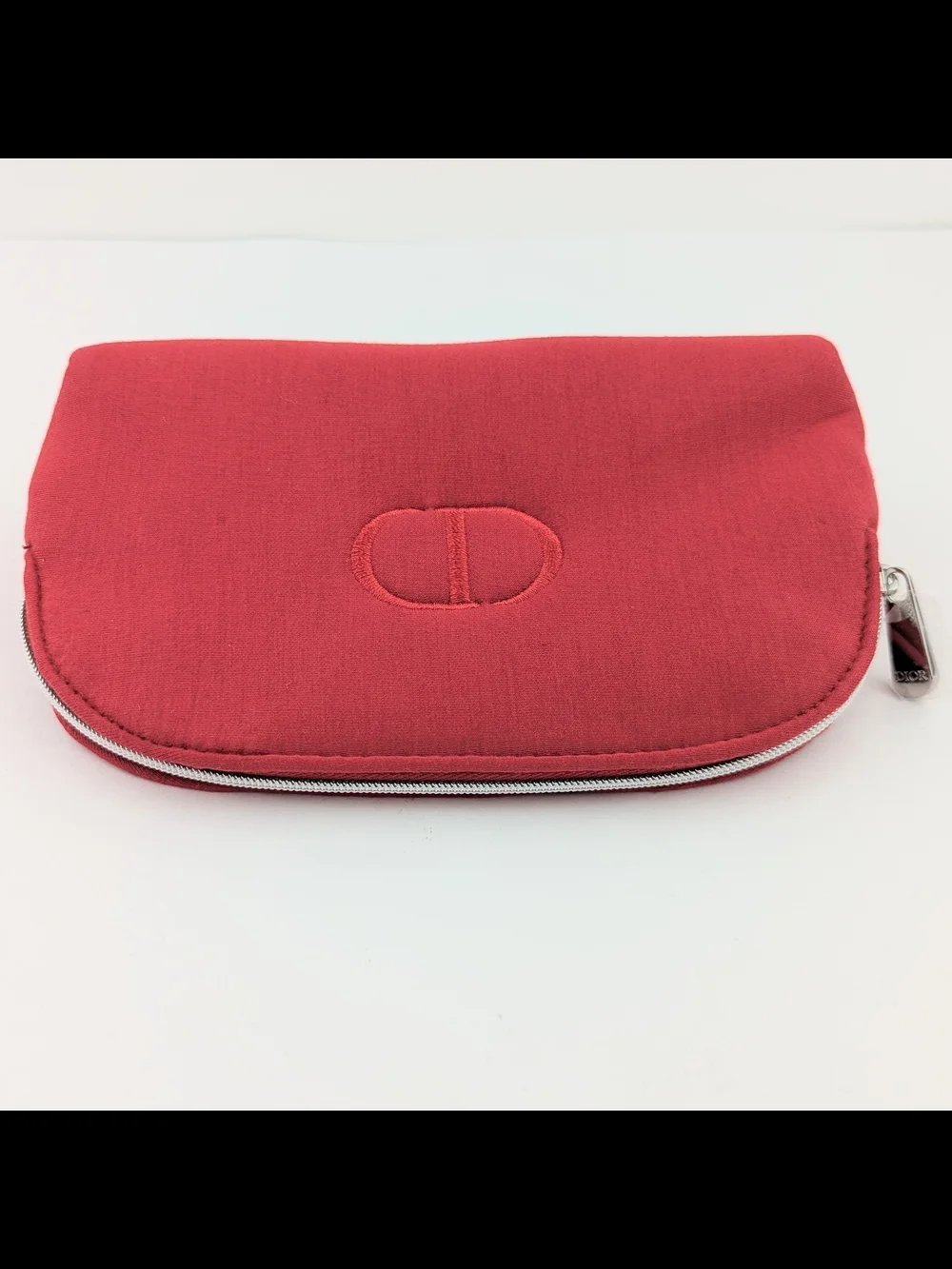 Red Dior Beauty Embroidered Cosmetic Pouch